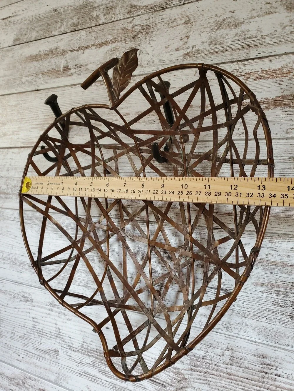 Vintage Apple Shaped Metal Wire Basket Copper Patina Farmhouse Decor Centerpiece